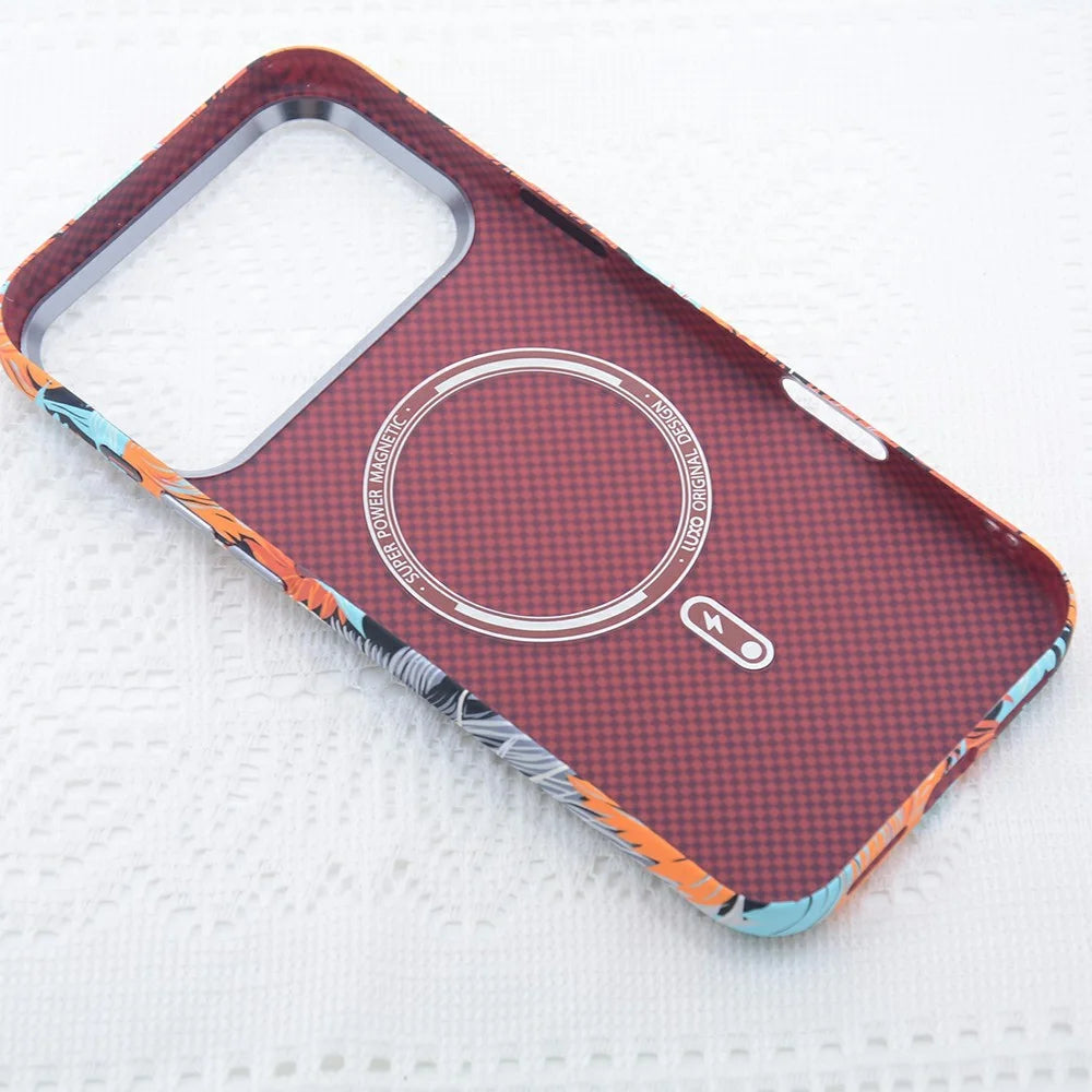 For iPhone 17 Pro Max Magnetic Case Carbon Fiber Texture Water Transfer PC Phone Cover - Blue-eyed Cat - 6