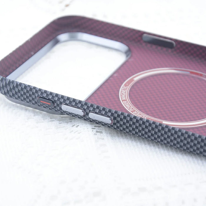 For iPhone 17 Pro Max Magnetic Case Carbon Fiber Texture Water Transfer PC Phone Cover - Blue Pattern Blocks - 4