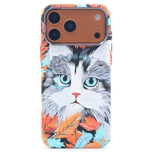For iPhone 17 Pro Magnetic Case Carbon Fiber Texture Water Transfer PC Phone Cover - Blue-eyed Cat - 1