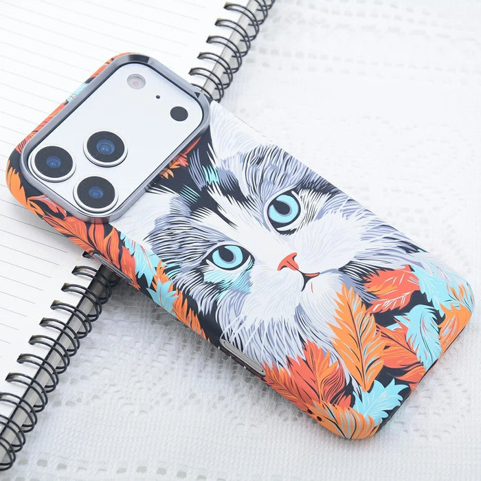For iPhone 17 Pro Magnetic Case Carbon Fiber Texture Water Transfer PC Phone Cover - Blue-eyed Cat - 2