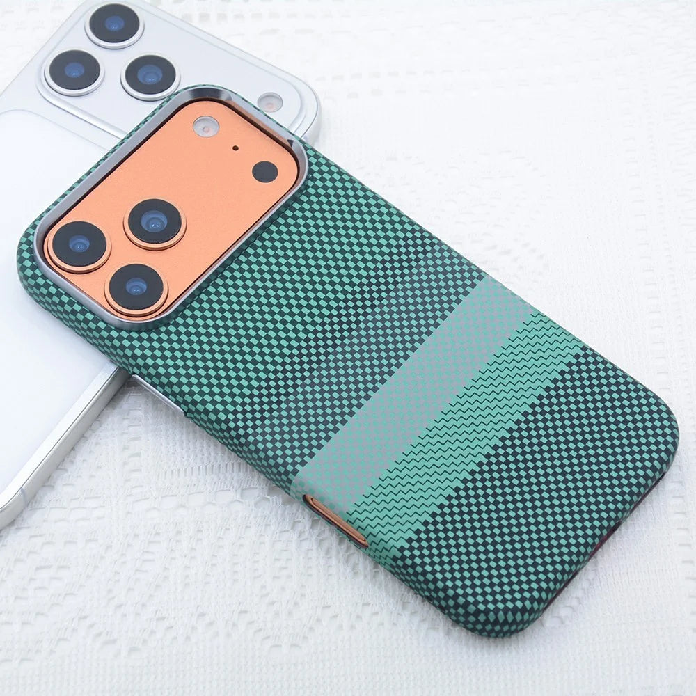 For iPhone 17 Pro Magnetic Case Carbon Fiber Texture Water Transfer PC Phone Cover - Emerald Green - 2