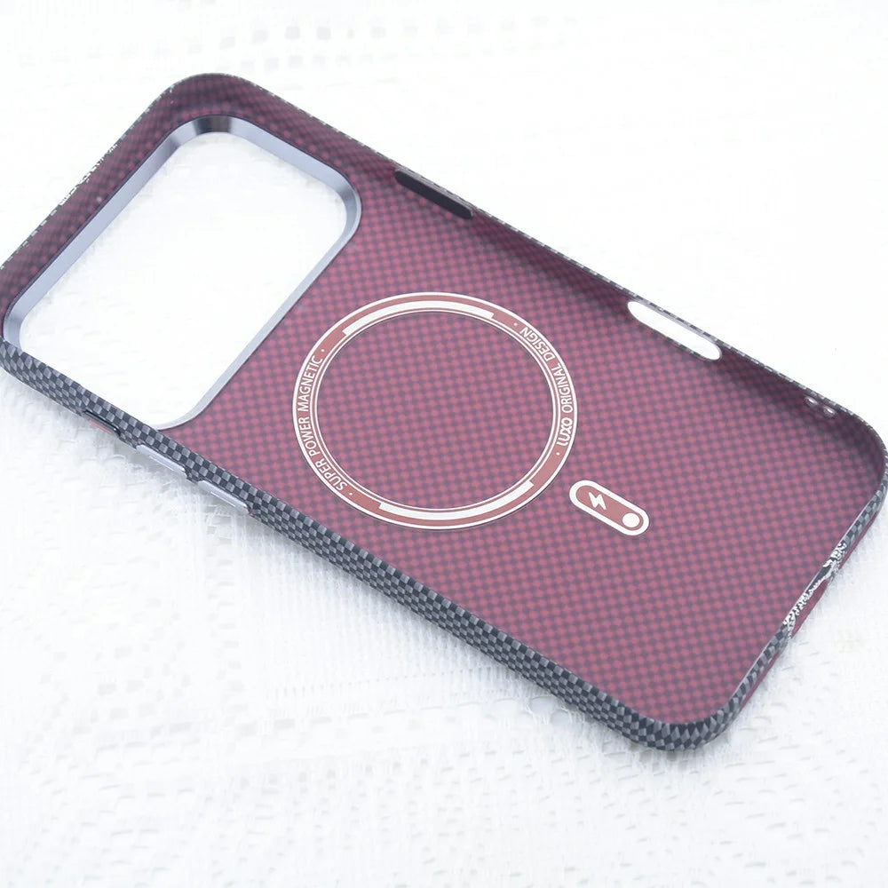 For iPhone 17 Pro Magnetic Case Carbon Fiber Texture Water Transfer PC Phone Cover - Emerald Green - 4