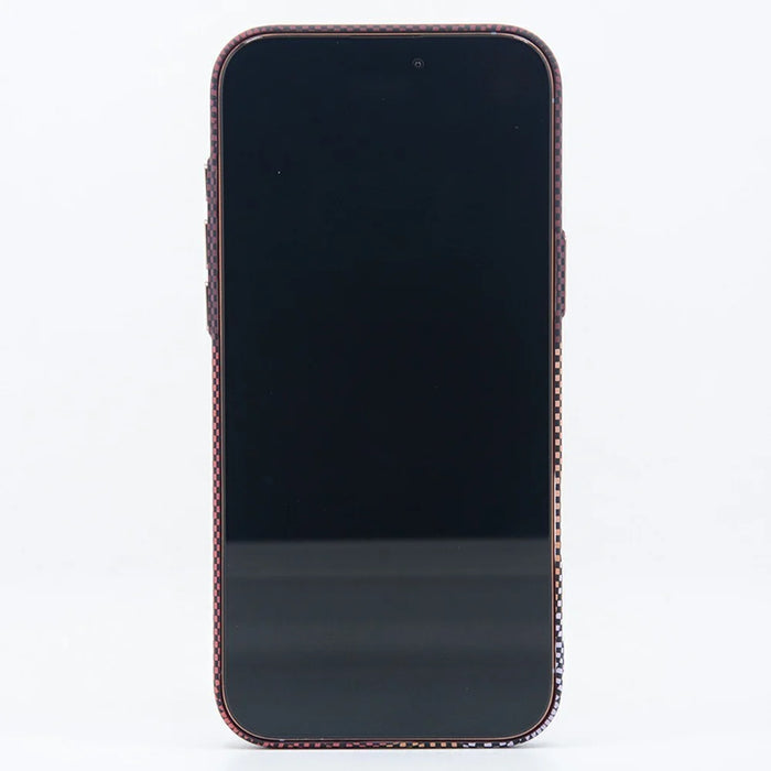 For iPhone 17 Pro Magnetic Case Carbon Fiber Texture Water Transfer PC Phone Cover - Blue Pattern Blocks - 2