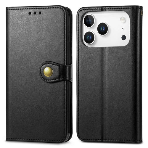 For iPhone 18 Pro Max / 17 Pro Max Case Wallet Stand Leather Phone Cover with Wrist Strap - Black - 1