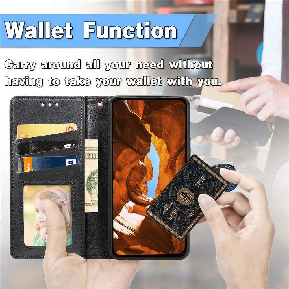 For iPhone 18 Pro Max / 17 Pro Max Case Wallet Stand Leather Phone Cover with Wrist Strap - Black - 5