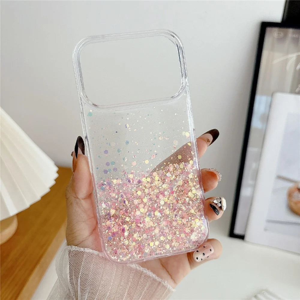 For iPhone 18 Pro / 17  Pro Case Sparkle Sequins Luminous Epoxy TPU Phone Cover - Pink - 3
