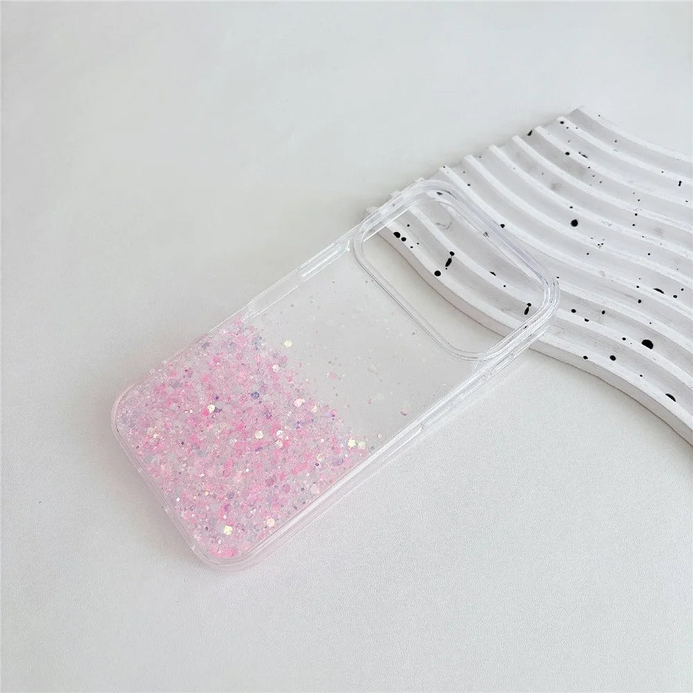 For iPhone 18 Pro / 17  Pro Case Sparkle Sequins Luminous Epoxy TPU Phone Cover - Pink - 5