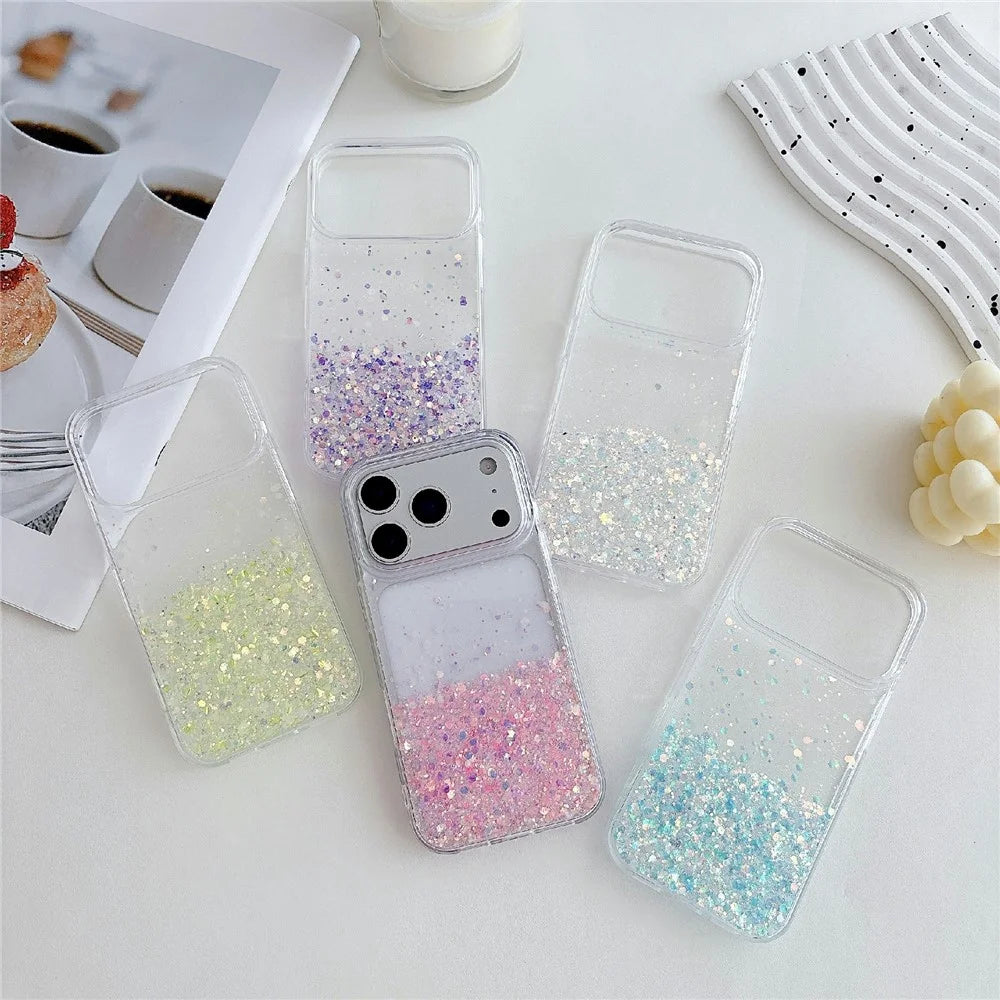 For iPhone 18 Pro / 17  Pro Case Sparkle Sequins Luminous Epoxy TPU Phone Cover - Pink - 7