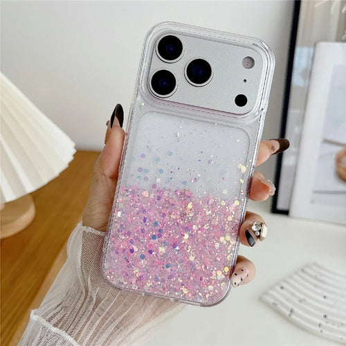 For iPhone 18 Pro Max / 17 Pro Max Case Sparkle Sequins Luminous Epoxy TPU Phone Cover - Pink - 1