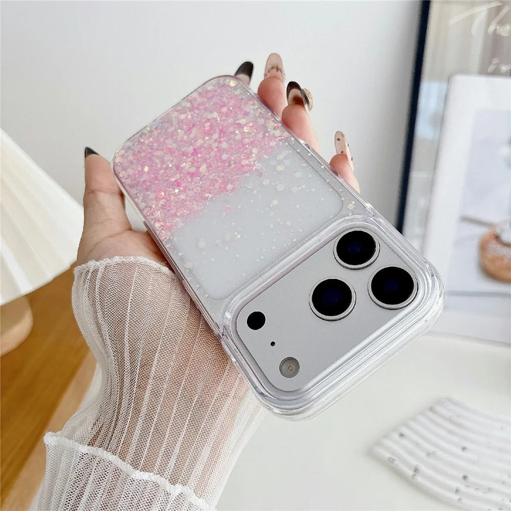 For iPhone 18 Pro Max / 17 Pro Max Case Sparkle Sequins Luminous Epoxy TPU Phone Cover - Pink - 2