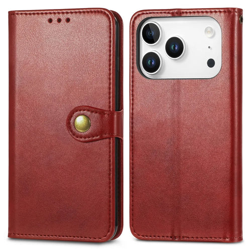 For iPhone 18 Pro / 17 Pro Case Wallet Stand Leather Phone Cover with Wrist Strap - Red - 1