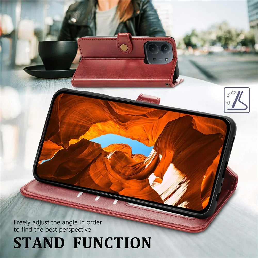 For iPhone 18 Pro / 17 Pro Case Wallet Stand Leather Phone Cover with Wrist Strap - Red - 4