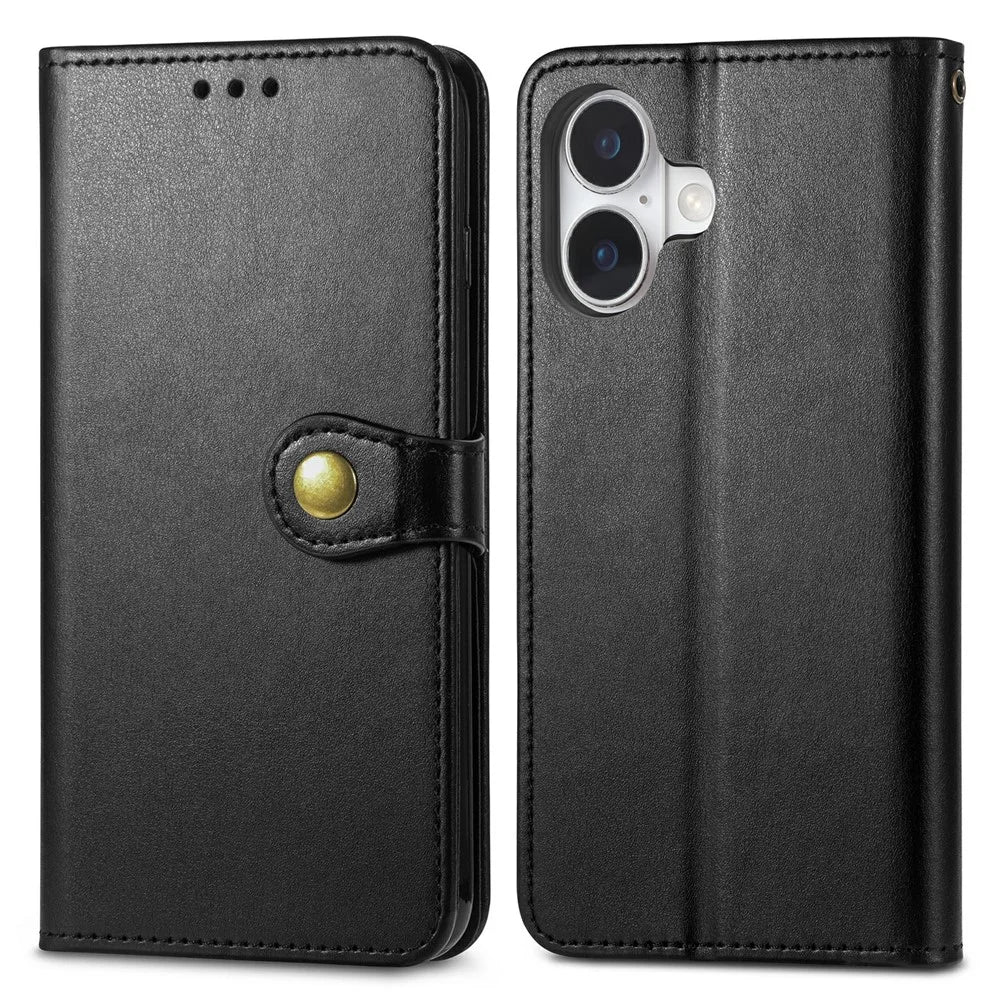 For iPhone 17 Case Wallet Stand Leather Phone Cover with Wrist Strap - Black - 1