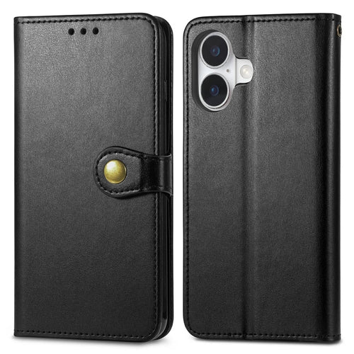 For iPhone 17 Case Wallet Stand Leather Phone Cover with Wrist Strap - Black - 1