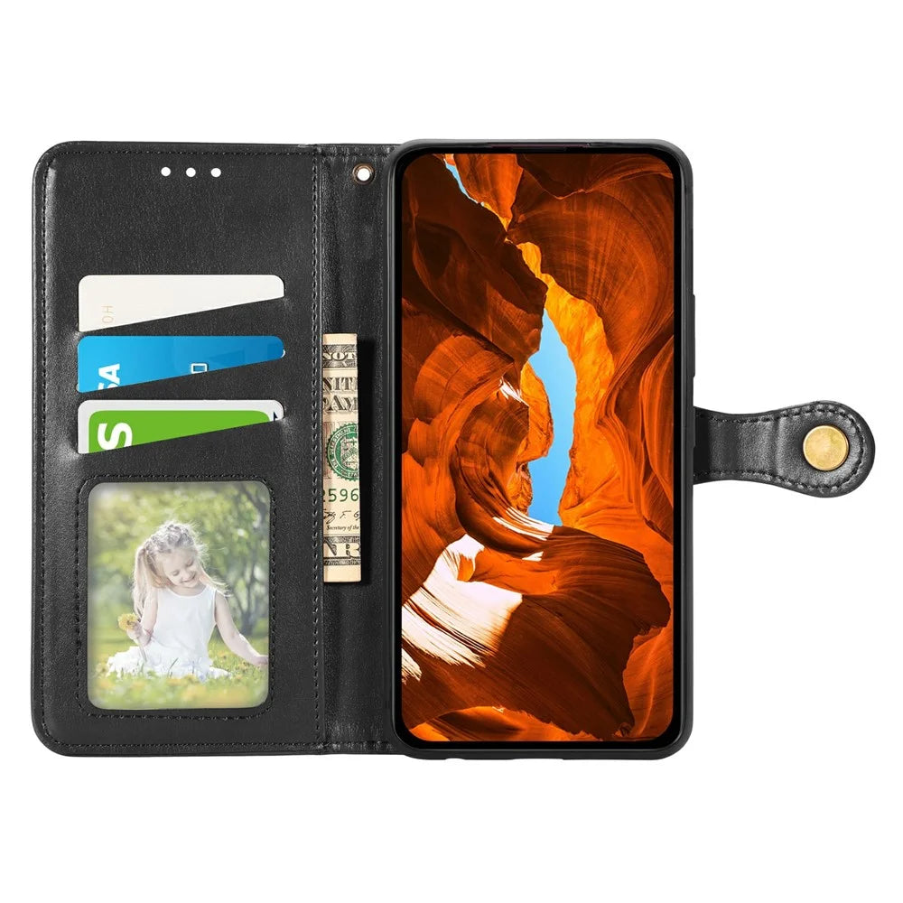 For iPhone 17 Case Wallet Stand Leather Phone Cover with Wrist Strap - Black - 2