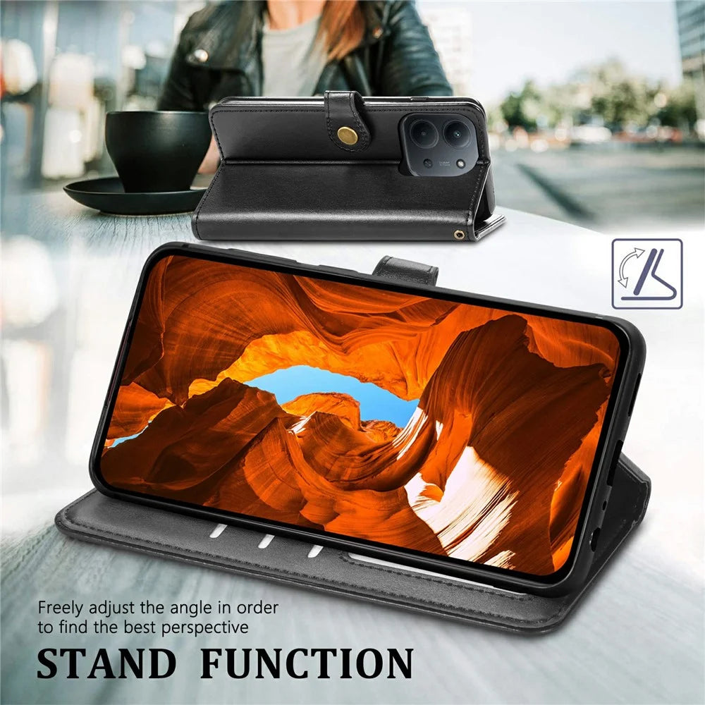 For iPhone 17 Case Wallet Stand Leather Phone Cover with Wrist Strap - Black - 4
