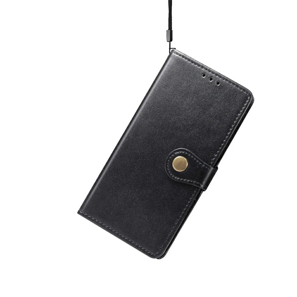 For iPhone 17 Case Wallet Stand Leather Phone Cover with Wrist Strap - Black - 6