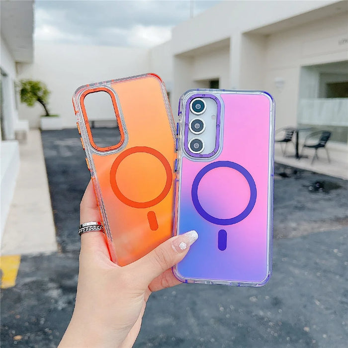 For Samsung Galaxy S25 FE Magnetic Case Cute Fluorescent Design TPU Acrylic Phone Back Cover - Orange - 2