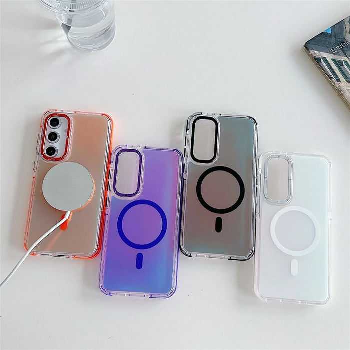 For Samsung Galaxy S25 FE Magnetic Case Cute Fluorescent Design TPU Acrylic Phone Back Cover - Orange - 4