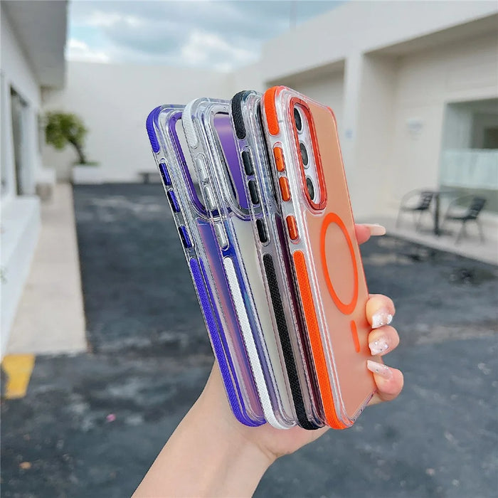 For Samsung Galaxy S25 FE Magnetic Case Cute Fluorescent Design TPU Acrylic Phone Back Cover - Orange - 6