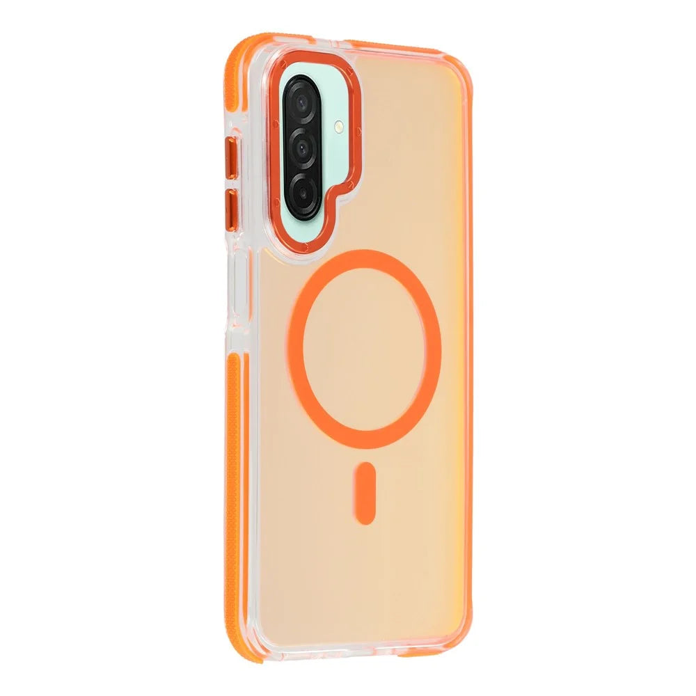 For Samsung Galaxy A26 5G Magnetic Case Cute Fluorescent Design TPU Acrylic Phone Back Cover - Orange - 1