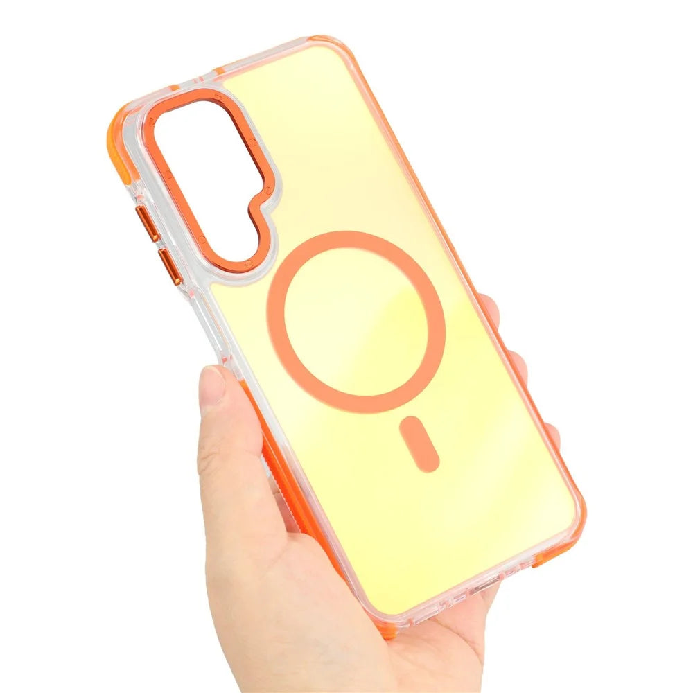 For Samsung Galaxy A26 5G Magnetic Case Cute Fluorescent Design TPU Acrylic Phone Back Cover - Orange - 5