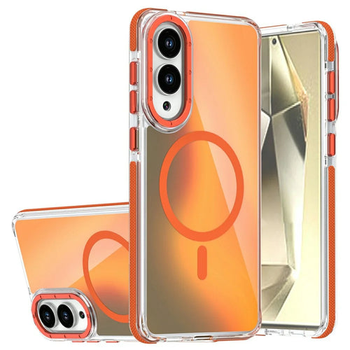 For Samsung Galaxy S25 Edge Magnetic Case Cute Fluorescent Design TPU Acrylic Phone Back Cover - Orange - 1