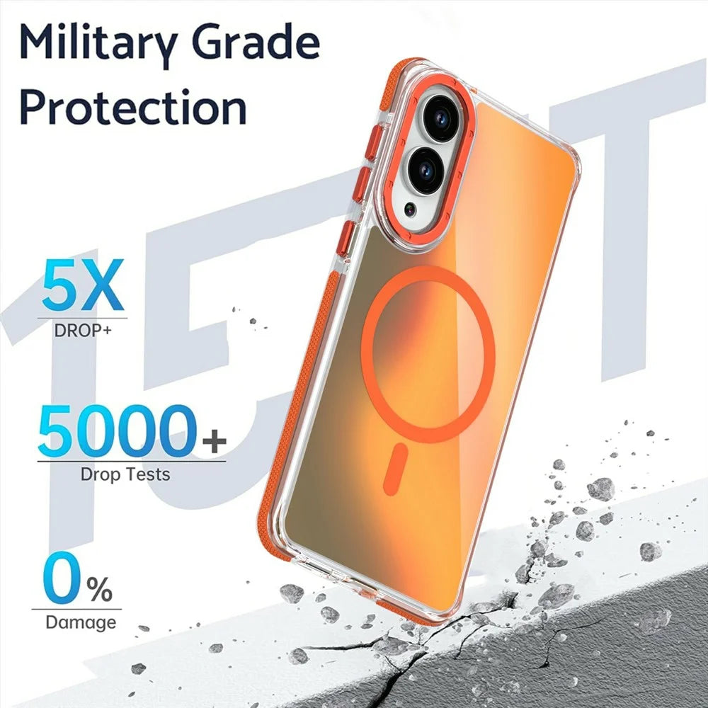 For Samsung Galaxy S25 Edge Magnetic Case Cute Fluorescent Design TPU Acrylic Phone Back Cover - Orange - 2