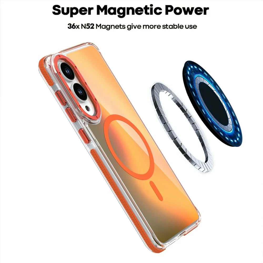 For Samsung Galaxy S25 Edge Magnetic Case Cute Fluorescent Design TPU Acrylic Phone Back Cover - Orange - 3