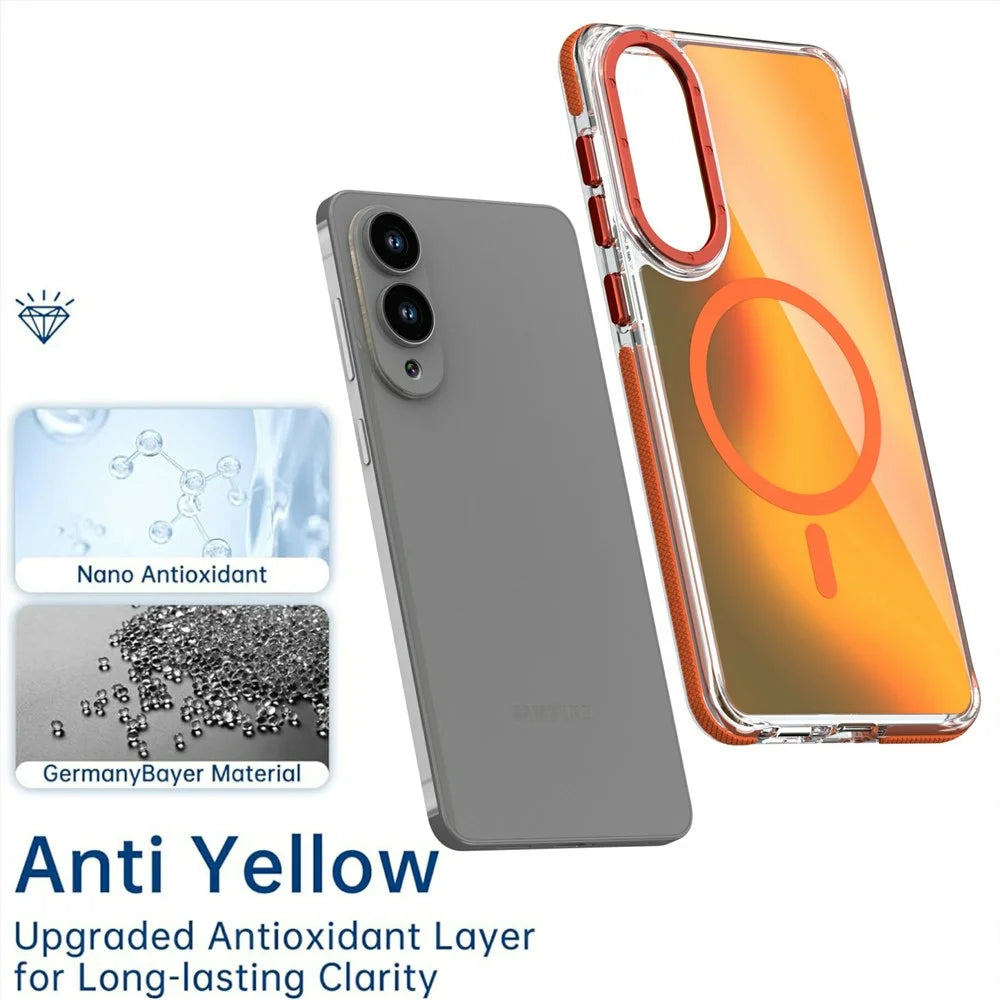 For Samsung Galaxy S25 Edge Magnetic Case Cute Fluorescent Design TPU Acrylic Phone Back Cover - Orange - 4