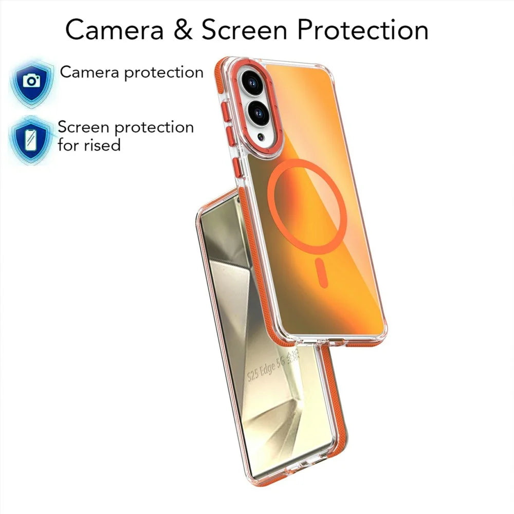 For Samsung Galaxy S25 Edge Magnetic Case Cute Fluorescent Design TPU Acrylic Phone Back Cover - Orange - 5