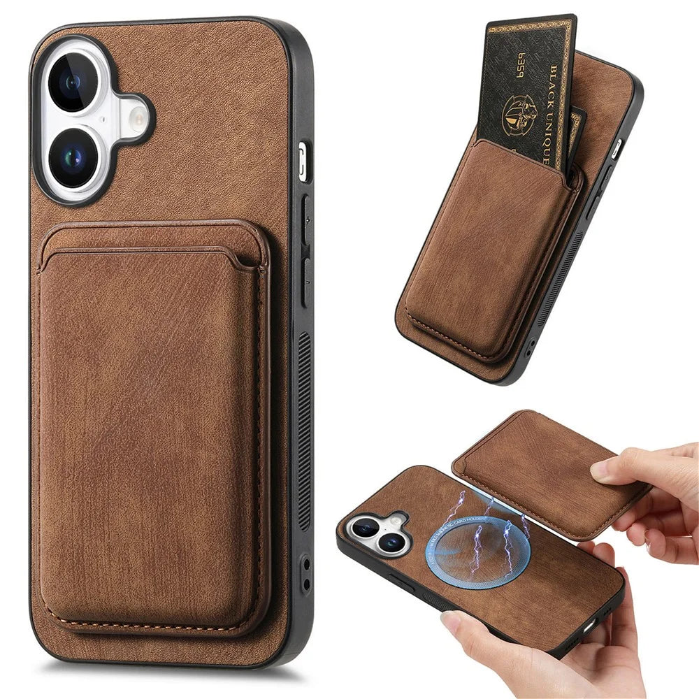 For iPhone 17 Case Retro Leather + TPU Phone Cover with Detachable Card Slot - Brown - 1