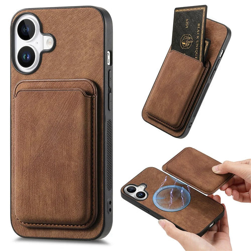 For iPhone 17 Case Retro Leather + TPU Phone Cover with Detachable Card Slot - Brown - 1