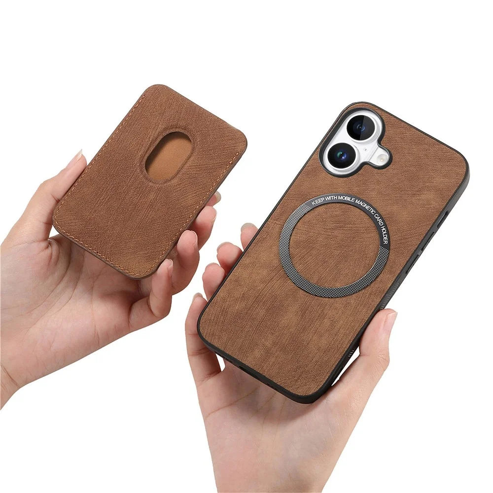 For iPhone 17 Case Retro Leather + TPU Phone Cover with Detachable Card Slot - Brown - 4