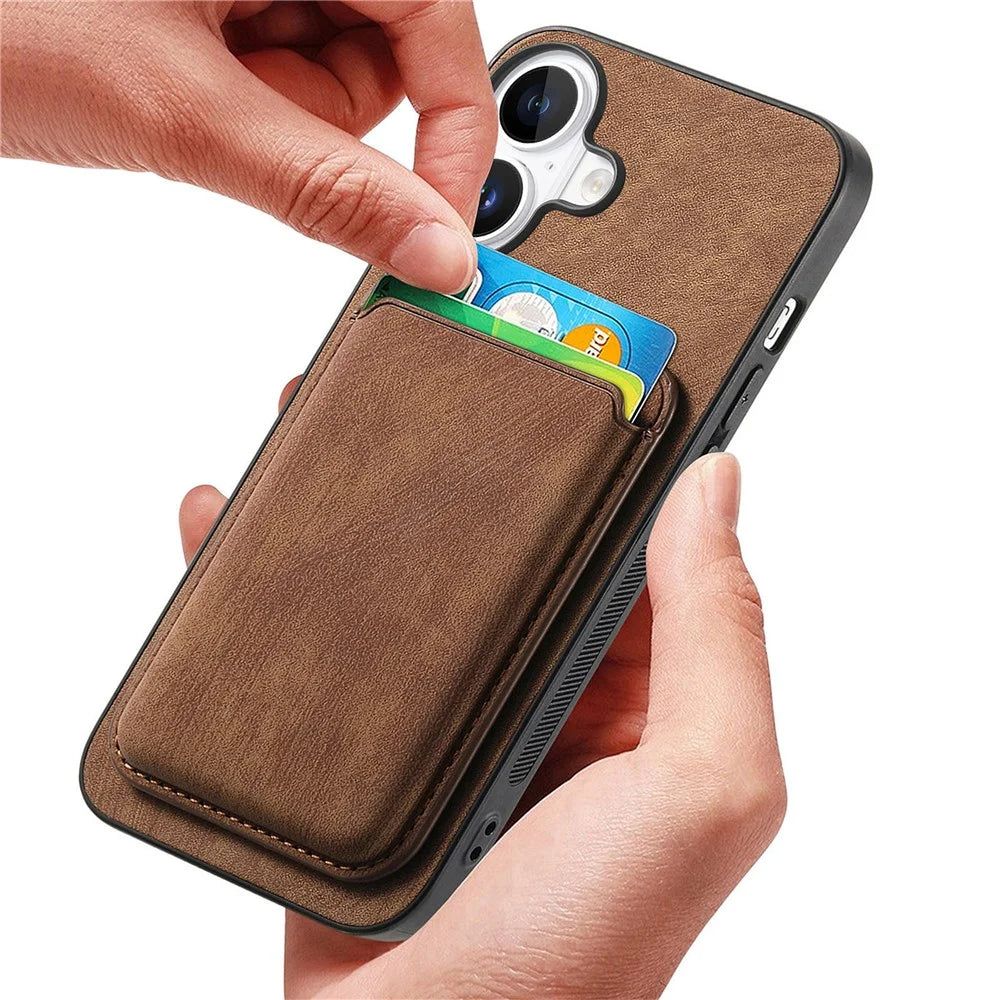 For iPhone 17 Case Retro Leather + TPU Phone Cover with Detachable Card Slot - Brown - 6