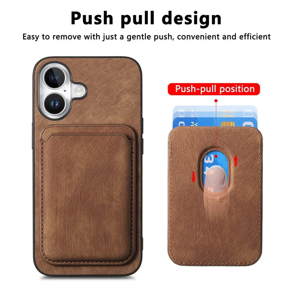 For iPhone 17 Case Retro Leather + TPU Phone Cover with Detachable Card Slot - Brown - 7