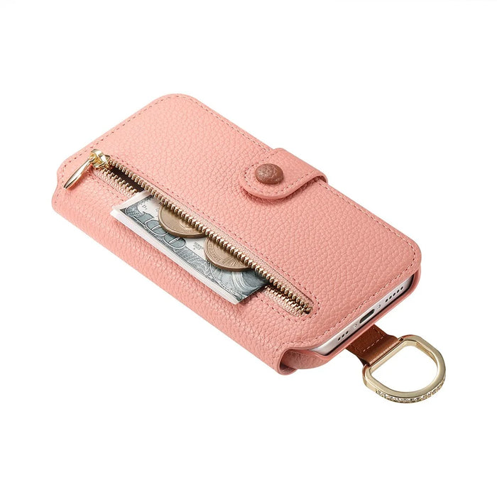 For iPhone 18 Pro / 17 Pro Case RFID Blocking Zipper Wallet PU Leather Mobile Cover - Pink - 5