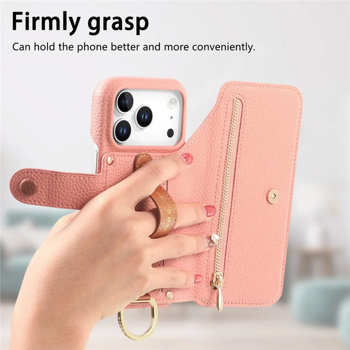 For iPhone 18 Pro / 17 Pro Case RFID Blocking Zipper Wallet PU Leather Mobile Cover - Pink - 6