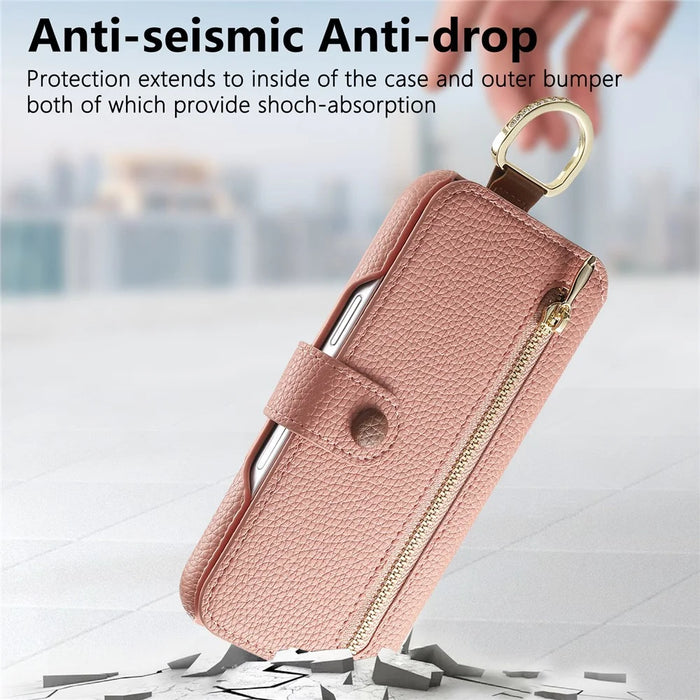 For iPhone 18 Pro / 17 Pro Case RFID Blocking Zipper Wallet PU Leather Mobile Cover - Pink - 7