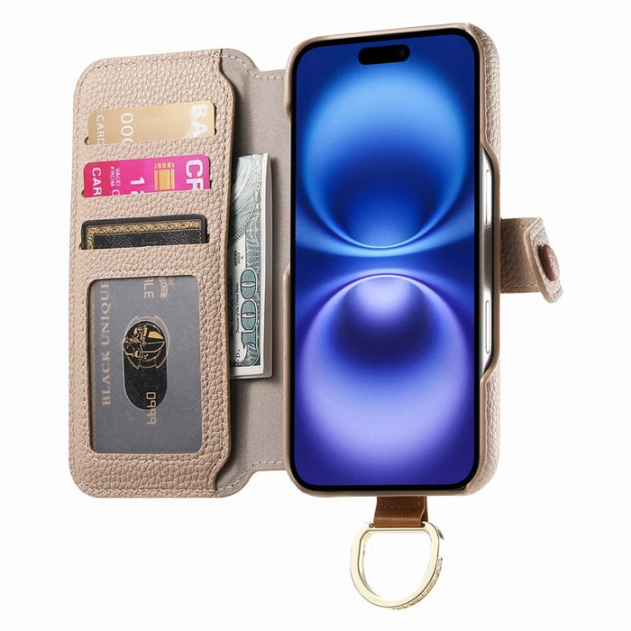 For iPhone 17 Case RFID Blocking Zipper Wallet PU Leather Mobile Cover - Khaki - 2