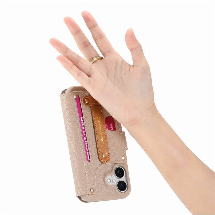 For iPhone 17 Case RFID Blocking Zipper Wallet PU Leather Mobile Cover - Khaki - 4