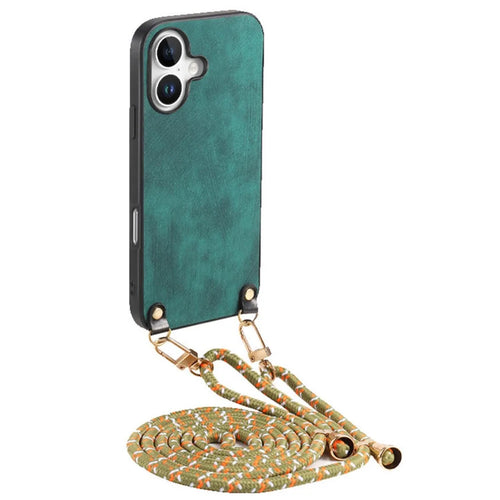 For iPhone Air Retro Leather Phone Back Cover with Adjustable Strap - Green - 1