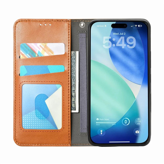 For iPhone Air Case Wallet Tri-Color Stitching Leather Phone Cover with Elastic Wristband - Brown - 2