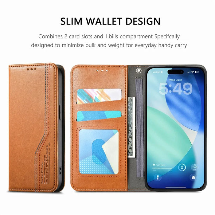 For iPhone Air Case Wallet Tri-Color Stitching Leather Phone Cover with Elastic Wristband - Brown - 7