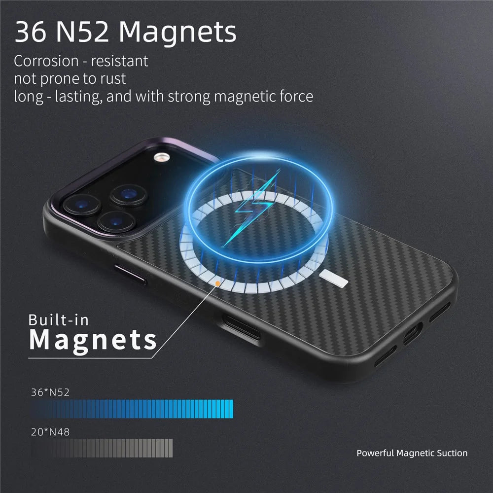 For iPhone 17 Pro Case Compatible with MagSafe Aramid Fiber TPU Phone Cover with Metal Lens Frame - Black - 3