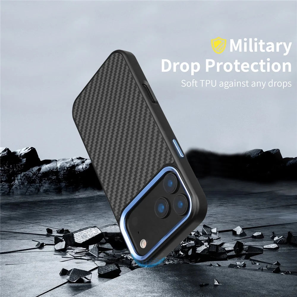 For iPhone 17 Pro Case Compatible with MagSafe Aramid Fiber TPU Phone Cover with Metal Lens Frame - Black - 4
