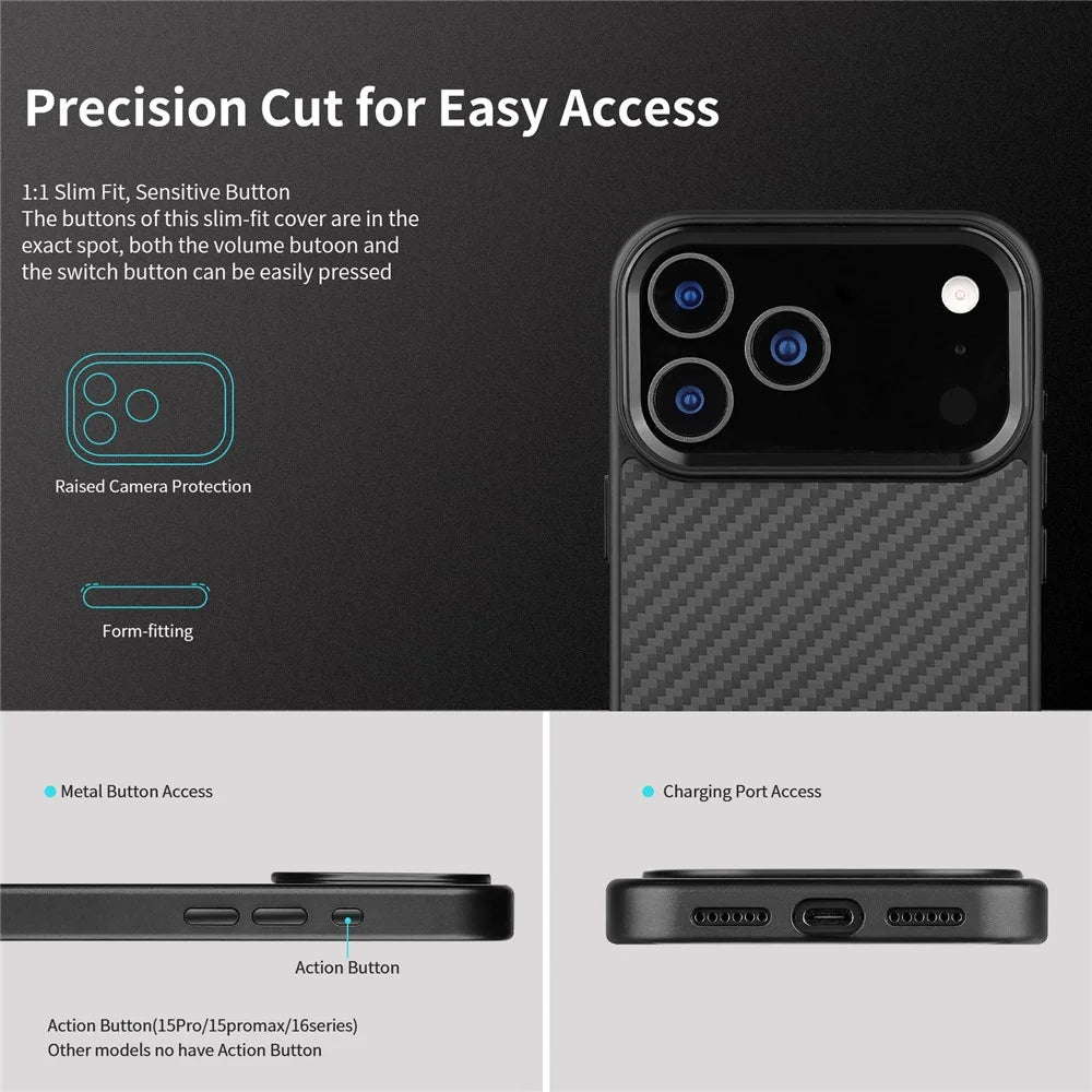 For iPhone 17 Pro Case Compatible with MagSafe Aramid Fiber TPU Phone Cover with Metal Lens Frame - Black - 7