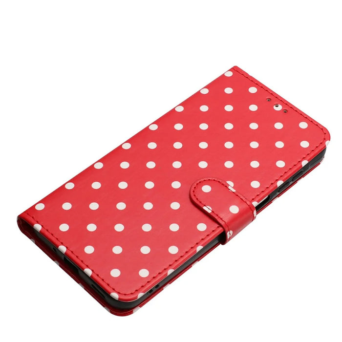 For iPhone 17 Leather Case Polka Dot Pattern Wallet Stand Folio Phone Cover - Red - 4