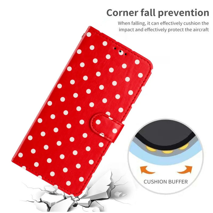 For iPhone 17 Leather Case Polka Dot Pattern Wallet Stand Folio Phone Cover - Red - 5
