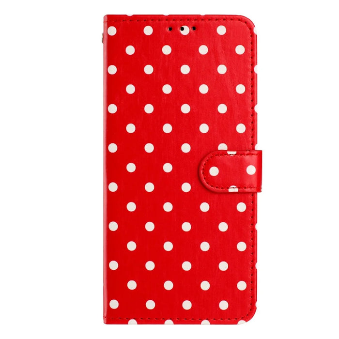 For iPhone 17 Leather Case Polka Dot Pattern Wallet Stand Folio Phone Cover - Red - 6